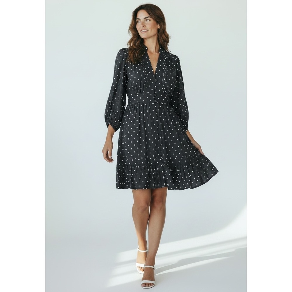 Zimmermann Prima Dot Linen Mini Dress Navy Polka Dot Button Front Size 1